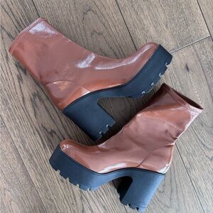 Faux leather brown platform boot